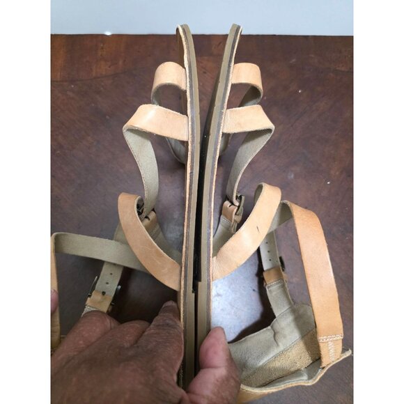 Eileen Fisher Tan Leather Gladiator Sandals With Adjustable Straps & Side Zipper - Picture 6 of 9